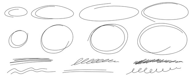Vektor highlight ovalen rahmen handgezeichneter skizze unterstreicht linien handgezeichneter scribble doodle kreis-set