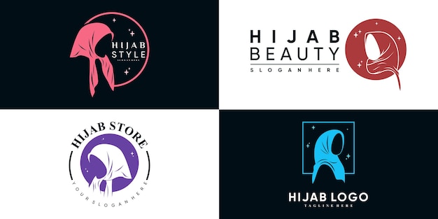 Hijab-set für muslimisches mode-logo-design mit kreativem element premium-vektor