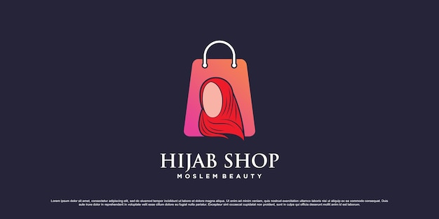 Hijab-shop-logo-designvorlage mit taschensymbol und kreativem elementkonzept