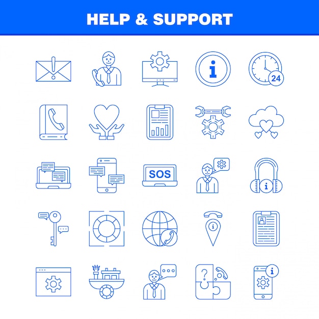 Hilfe und support line icon set