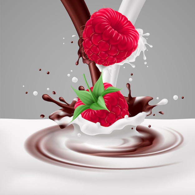 Himbeeren mit milch und schokolade