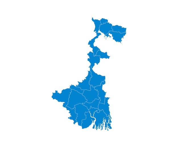Vektor himmelblaue karte von westbengalen. politische und administrative karte von westbengalen mit bezirken