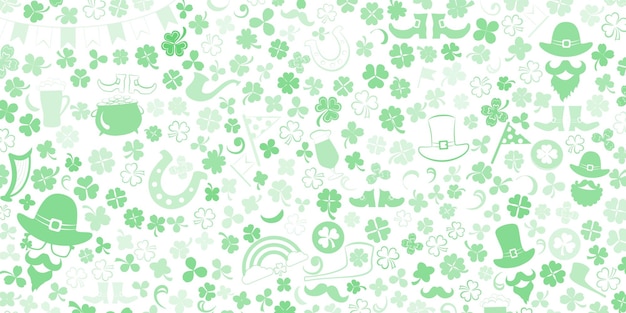 Hintergrund am St. Patricks Day aus Kleeblättern und anderen Symbolen in grünen Farben