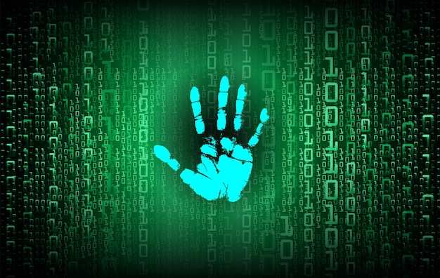 Hintergrund der cybersicherheit des fingerabdrucknetzwerks. hand