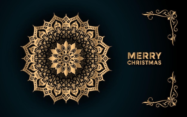 Hintergrund der frohen weihnachten und des guten rutsch ins neue jahr mit dekorativem mandala-arabeskendesign premium
