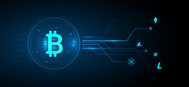 Hintergrund der Kryptowährungstechnologie Vektorillustration von Bitcoin und Altcoins