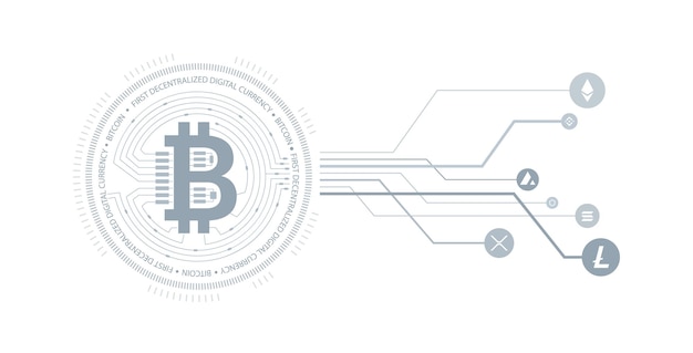 Hintergrund der kryptowährungstechnologie vektorillustration von bitcoin und altcoins