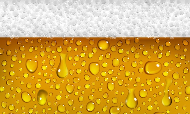Hintergrund der Oberfläche eines Glases Bier mit Schaum und Tropfen