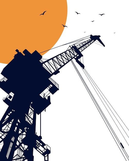 Hintergrund der Silhouette der Schwermaschine des Kranes