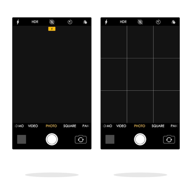 Hintergrund der vorlage für die mobile kameraschnittstelle bildschirm des smartphones mit der sucheranzeige der kameraschnittstelle vektordarstellung moderne kamera-fokussierscheibe