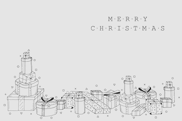 Hintergrund der weihnachtskarte. sammlung von geschenkboxen im doodle-stil. handgezeichnetes design