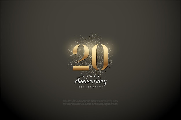 Hintergrund des 20-jährigen jubiläums mit glühender goldener zahlenabstufung illustration