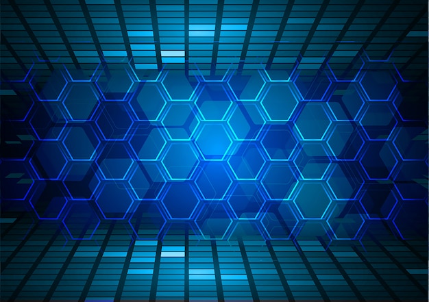 Hintergrund des zukünftigen Technologiekonzepts der blauen Sechseck-Cyberschaltung