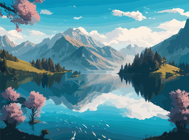 Hintergrund-Illustration mit einer ruhigen Naturlandschaft malerische Szene ein ruhiger See majestätisch