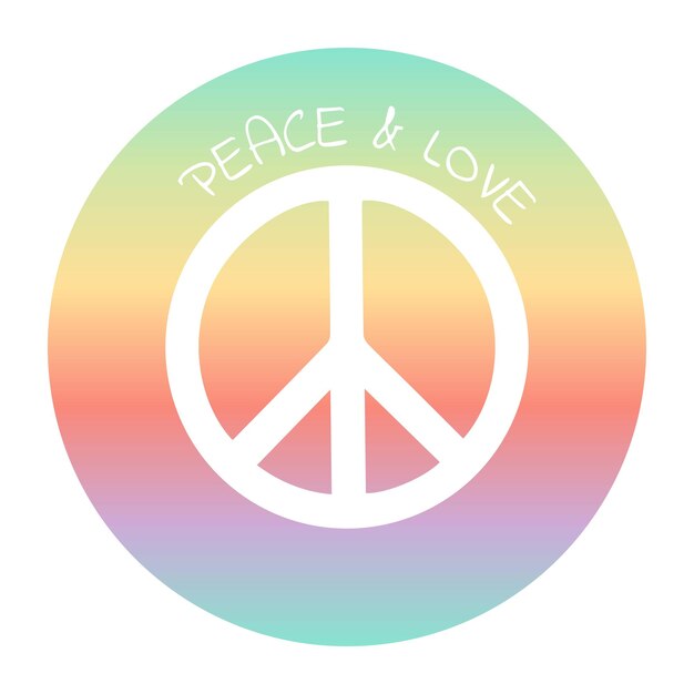 Hintergrund im hippie-stil mit regenbogenverlauf und peace-zeichen