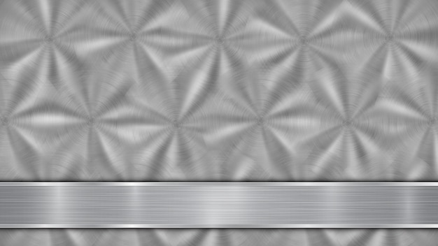 Hintergrund in silber- und grautönen, bestehend aus einer glänzenden metalloberfläche und einer horizontalen, polierten platte, die sich darunter befindet, mit einer metalltextur und polierten kanten