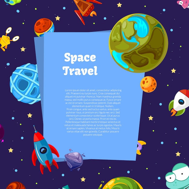 Hintergrund mit cartoon space planeten und schiffe