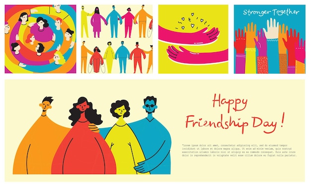 Hintergrund mit fröhlichen, vielfältigen menschen, die sich umarmen konzept der einheit des freundschaftstages feier oder gratulation von gemischtrassigen freunden