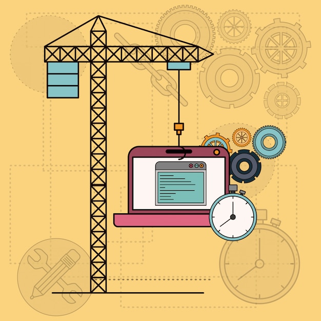 Hintergrund mit laptop-computer apps für die entwicklung des aufbaus