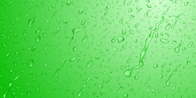 Hintergrund mit Tropfen und Wasserstreifen in grünen Farben, die die Oberfläche hinunterfließen