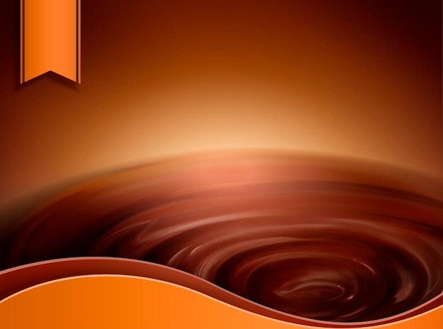 Hintergrund mit wirbelnder schokoladensauce mit orangenetikett
