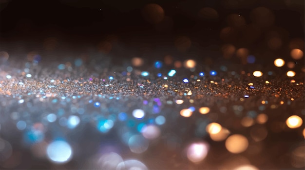 Hintergrund von abstrakten Glitzerlichtern blau-gold und schwarz defokussiert