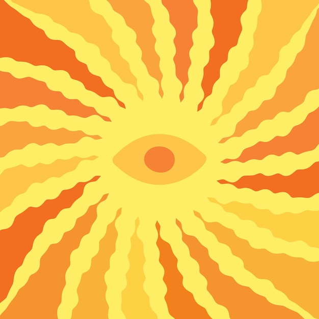 Vektor hintergrund von farbiger sonne mit einem auge in der mitte retro-groovy-sunburst-design