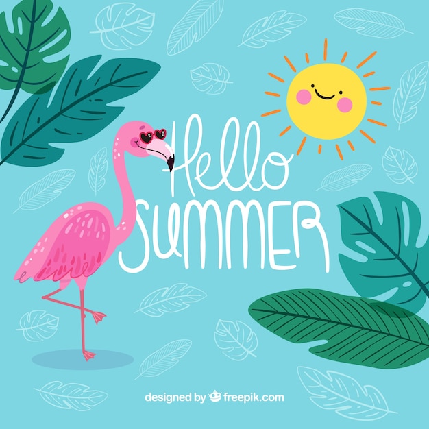 Hintergrund von hallo sommer mit lustigem flamingo