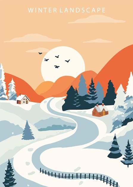 Hintergrund von winterlandschaft mit bergbaumeditable vektorillustration für postcard4 vertikale größe