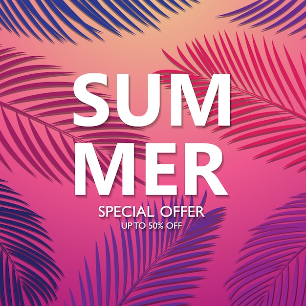 Hintergrunddesign, helle farben verkaufend, sommerferien mit palmen