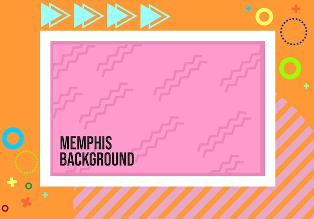 Hintergrunddesign im memphis-stil mit rosafarbenem rahmendesign für poster, banner und cover