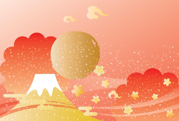 Hintergrundillustration des mount fuji und des sonnenaufgangs der neujahrsferien.