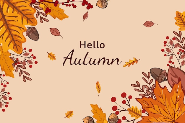Hintergrundmuster mit hellen Herbstblättern, Eicheln und Rowan-Zweigen Rahmen oder Herbst