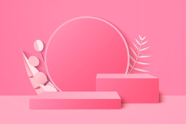 Hintergrundvektor 3d-rosa-rendering mit podium und minimaler rosa wandszene