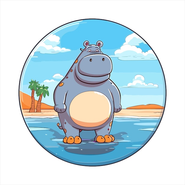 Vektor hippo cute funny cartoon kawaii farbenfrohe aquarelle strand sommer tier haustier aufkleber illustration