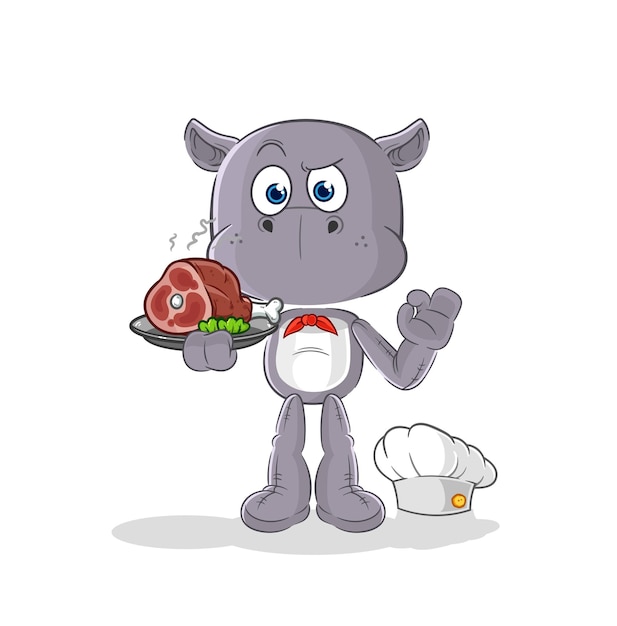 Hippopotamus-Koch mit Fleischmaskottchen-Karikaturvektor