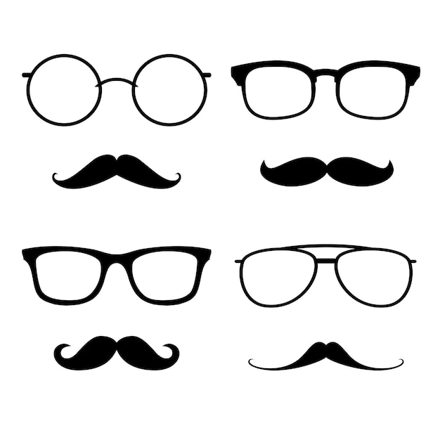 Vektor hipster-brille und schnurrbärte isoliert auf weißer vektorillustration