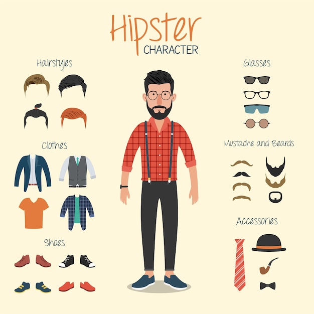 Hipster-charakter mit hipster-elementen