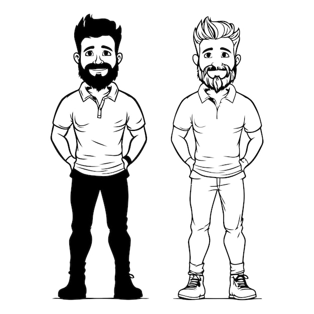 Vektor hipster-mann mit bart und schnurrbart cartoon in schwarz-weißer vektorillustration grafikdesign