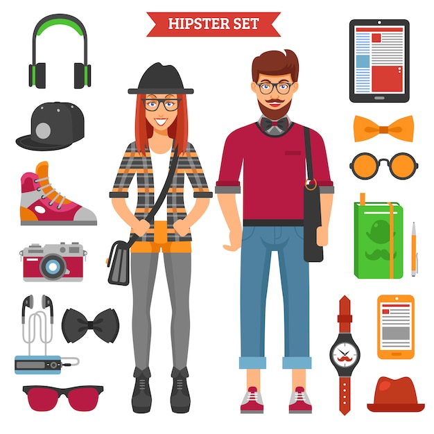 Hipster paar Zeichen und Elemente Set