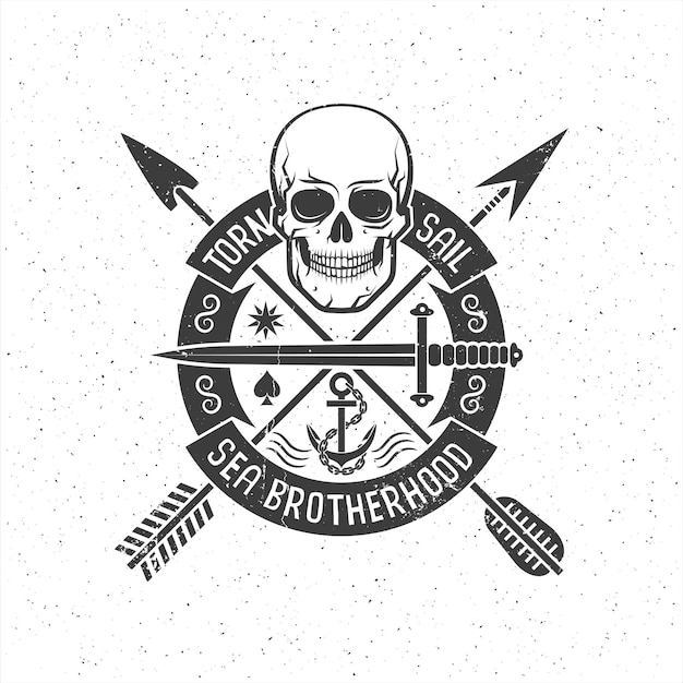 Hipster-retro-logo mit einem piratenschädel