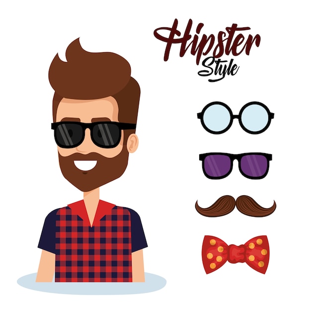 Vektor hipster stil avatar mit zubehör