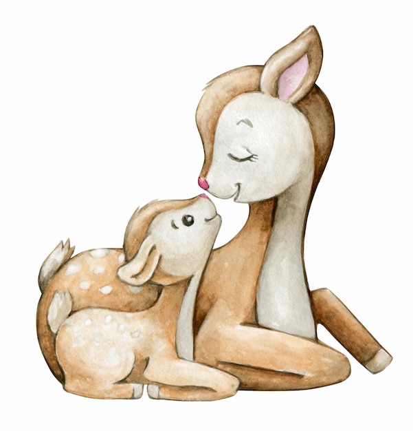 Hirschenmutter und Baby Aquarell Clipart