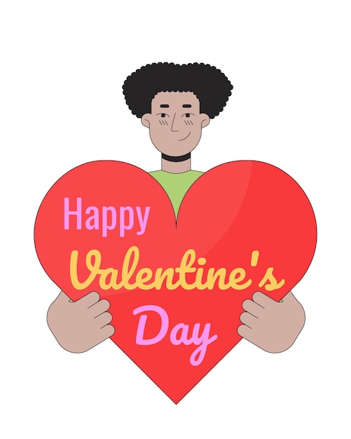 Hispanic Mann hält Valentinstag Herz 2D lineare Illustration Konzept