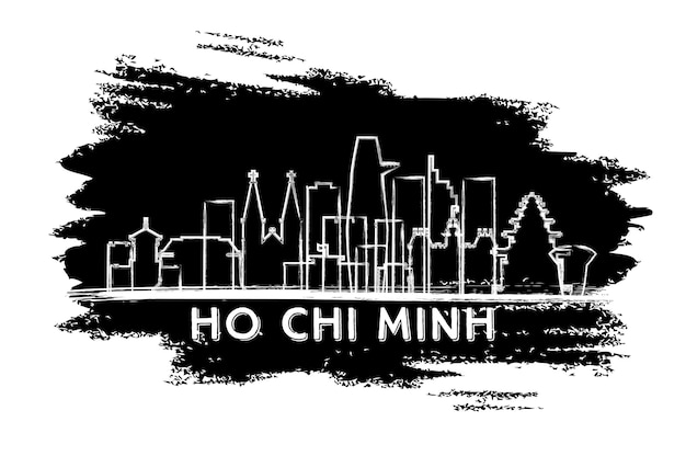 Ho-chi-minh-vietnam-stadt-skyline-silhouette. handgezeichnete skizze. geschäftsreise- und tourismuskonzept mit historischer architektur. vektor-illustration. ho-chi-minh-stadtbild mit sehenswürdigkeiten.