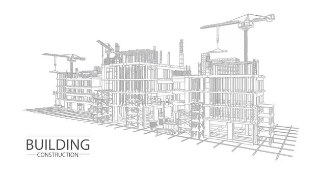 Hochbauplan Fassaden ArchitekturskizzeVektorillustration