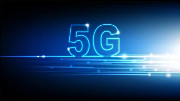 Hochgeschwindigkeits-Internet 5G-Technologie mit blauem abstraktem futuristischem Hintergrund, Illustration