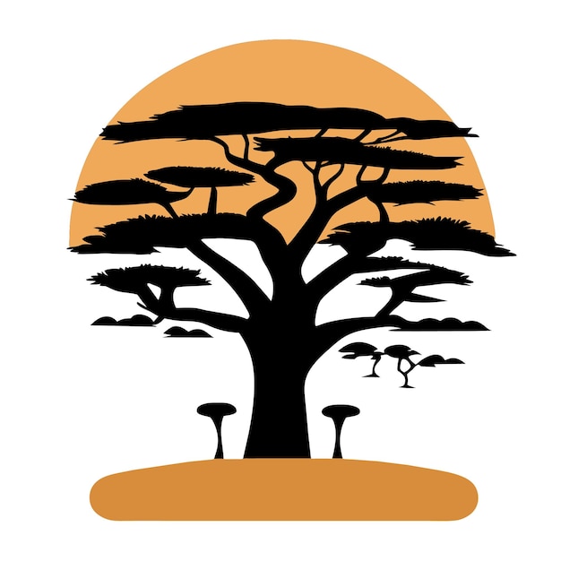 Hochwertige vektorisierte Baobab-Baum-Illustration im flachen 2D-Stil