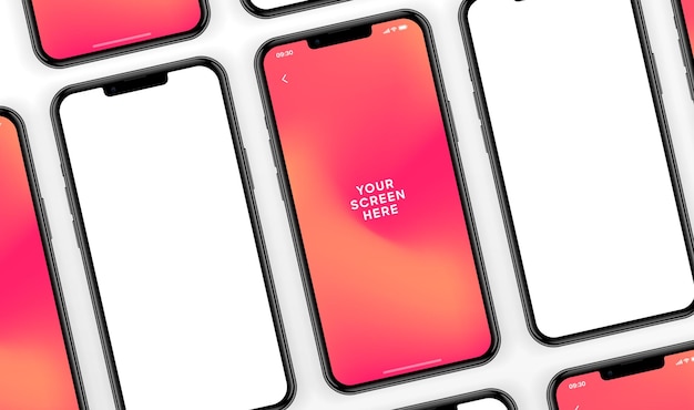 Hochwertiges 3d-smartphone-mockup mit verschiedenen winkeln und isolierten hintergründen für die mobile app