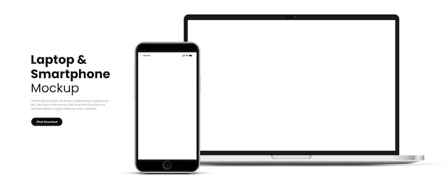 Vektor hochwertiges laptop- und smartphone-mockup, isoliert auf weißem hintergrund, notebook- und telefongerät